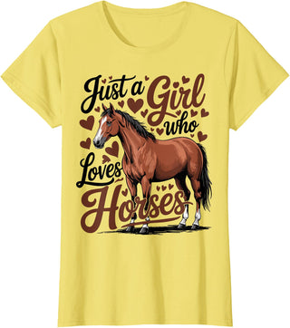 Funny Horse lover Horse Riding Just a Girl Who Loves Horses T-Shirt - Lemon Yellow