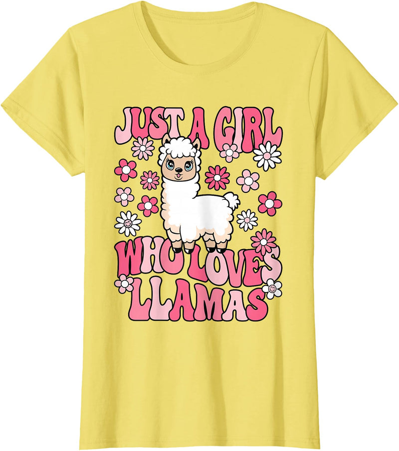 KATYLIN Just A Girl Who Loves Llamas Llama Lover Girls Kids T-Shirt - Lemon Yellow