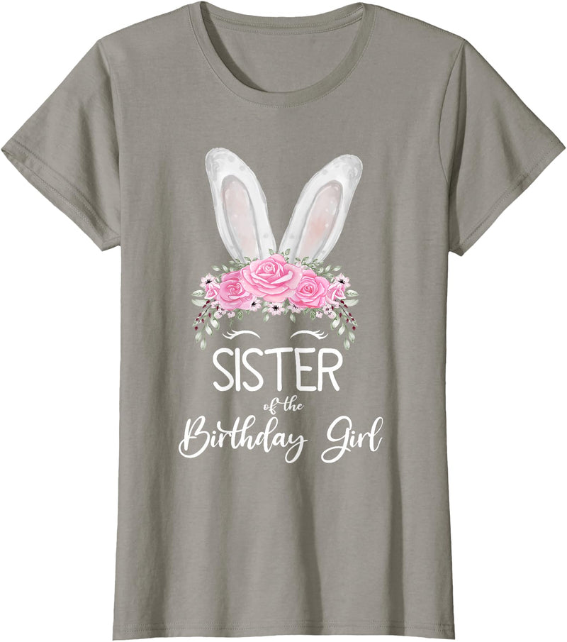 Sister of the Birthday Girl"- Family Bunny Rabbit Birthday T-Shirt in Slate Grey
