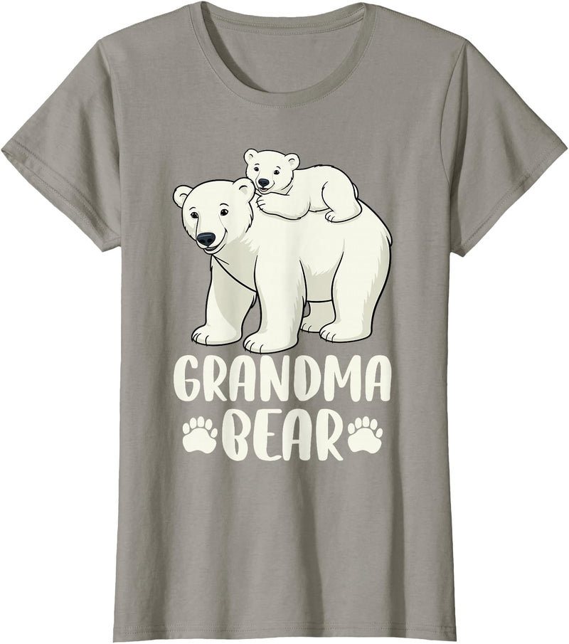 Polar Bear Family Art Creations Grandma Bear and Cub T-Shirt - Slate Grey