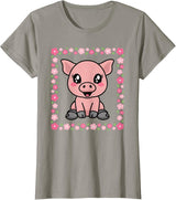 EDILILU Cute Pig Kawaii Pig Lover Piglet Women Girls T-Shirt - Slate Grey