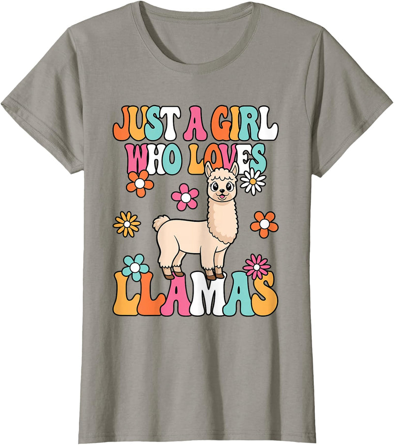 BALARI Just A Girl Who Loves Llamas Cute Groovy Alpaca Llama Kids T-Shirt - Slate Grey