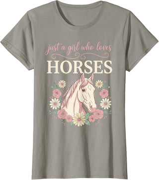 Horse Clothes for Girls Women Horse Riding for Girls Women Just a Girl Who Loves Horses T-Shirt - Slate Grey