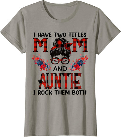 Cow I Have Two Titles Mom and Auntie Red Buffalo Mothers Day T-Shirt