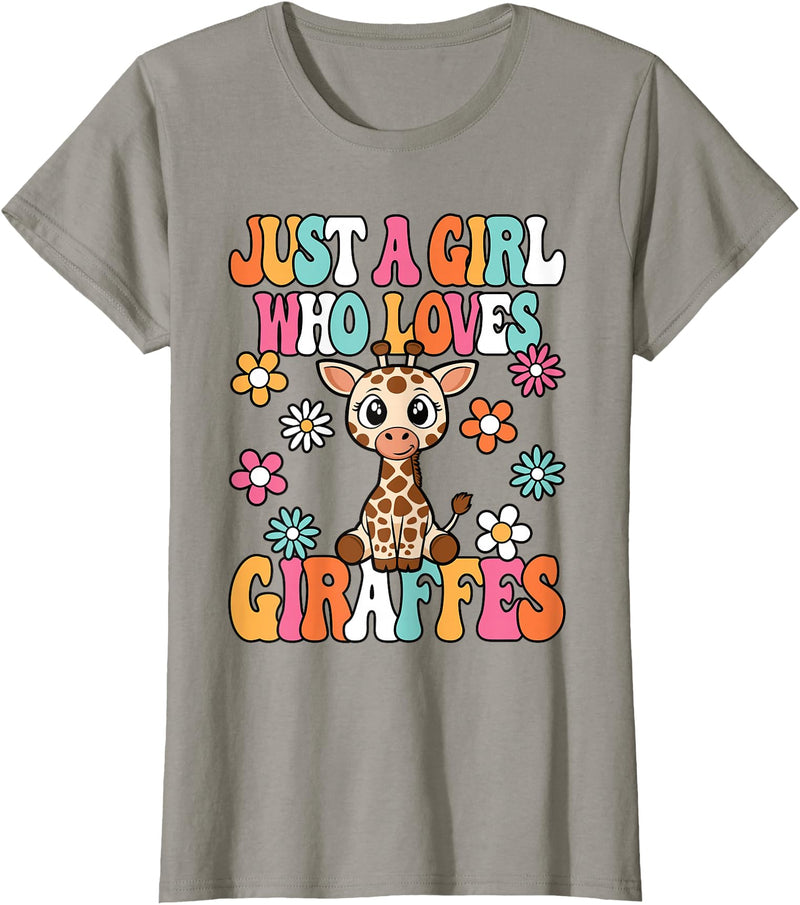 BALARI Just A Girl Who Loves Giraffes Cute Groovy Wild Animal Kids T-Shirt - Slate Grey