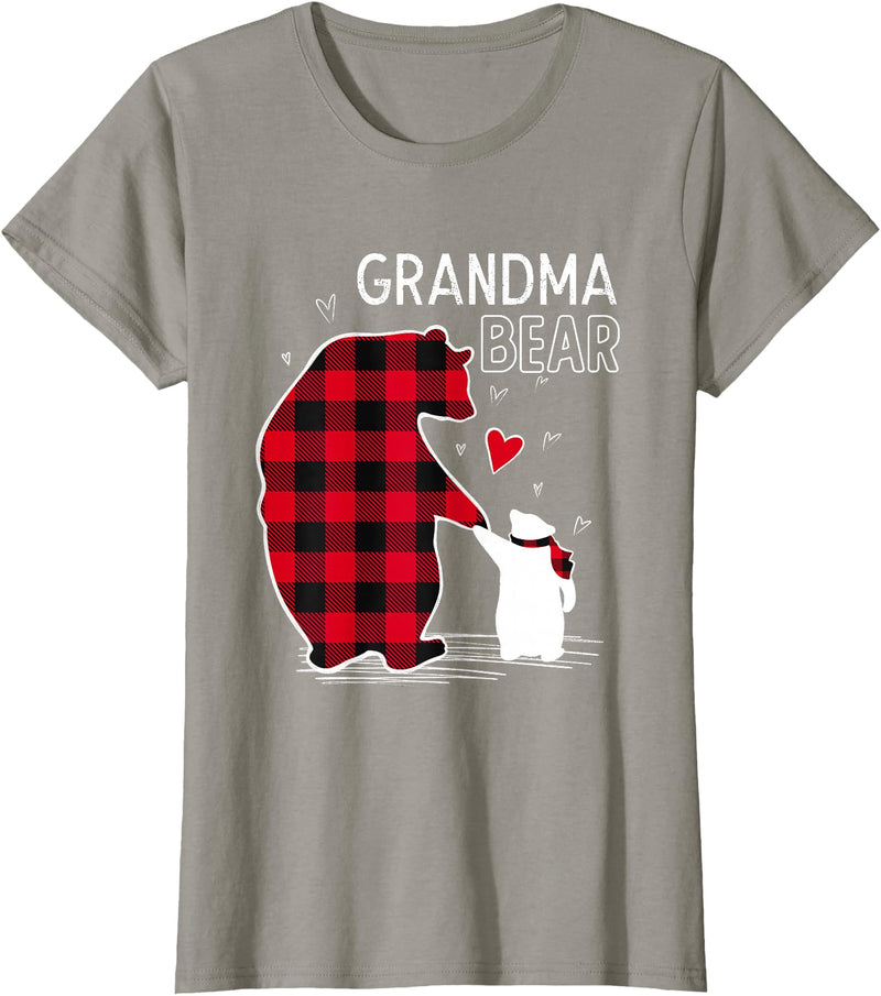 Papa & Mama Bear Outfit Grandma Bear Christmas Pajama Red Buffalo Plaid T-Shirt - Slate Grey