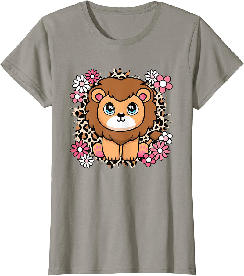 KATYLIN Cute Lion Flowers Lion Lover Women Girls Kids T-Shirt - Slate Grey