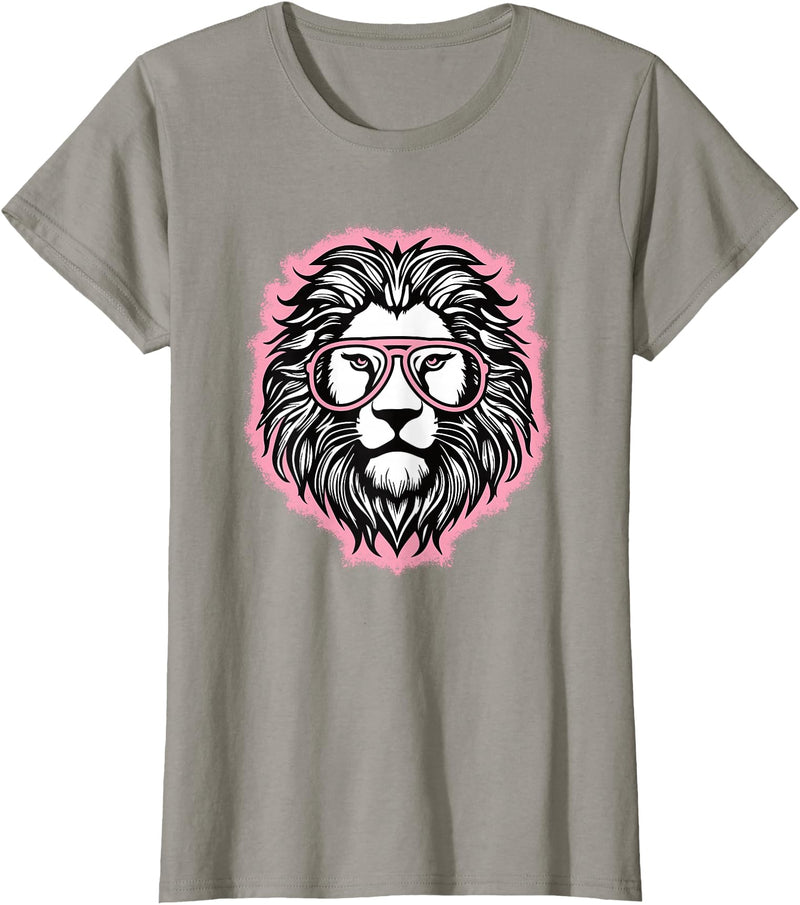BALARI Cute Pink Lion Wild Animal Lion Lover Women Girls T-Shirt - Slate Grey