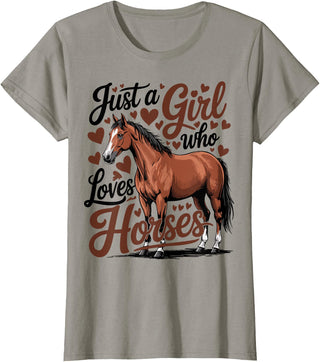 Funny Horse lover Horse Riding Just a Girl Who Loves Horses T-Shirt - Slate Grey