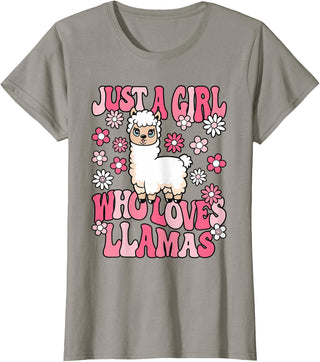KATYLIN Just A Girl Who Loves Llamas Llama Lover Girls Kids T-Shirt - Slate Grey