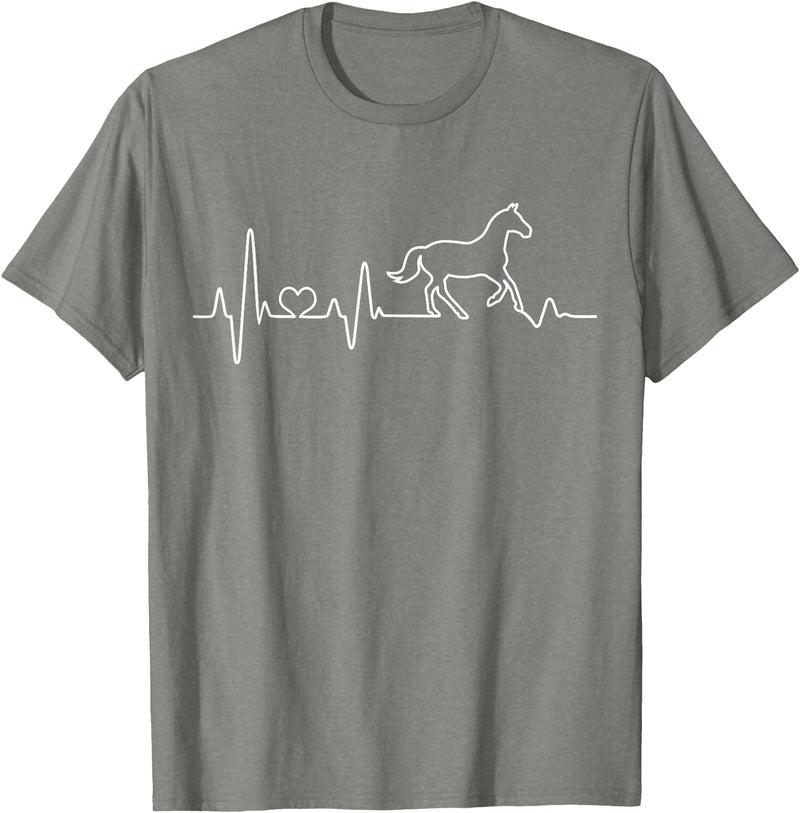 Horse lover rider gifts Horse heartbeat horse lover rider I love horses heart rate T-Shirt - Olive Heather