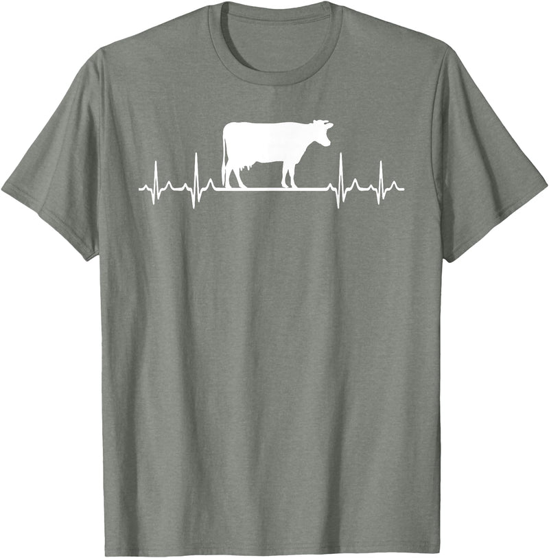 Farm and Holstein Cow for Men and Cattle Clothing Heartbeat Pulse ECG - Holstein Rancher For Cattle Farmer T-Shirt - Olive