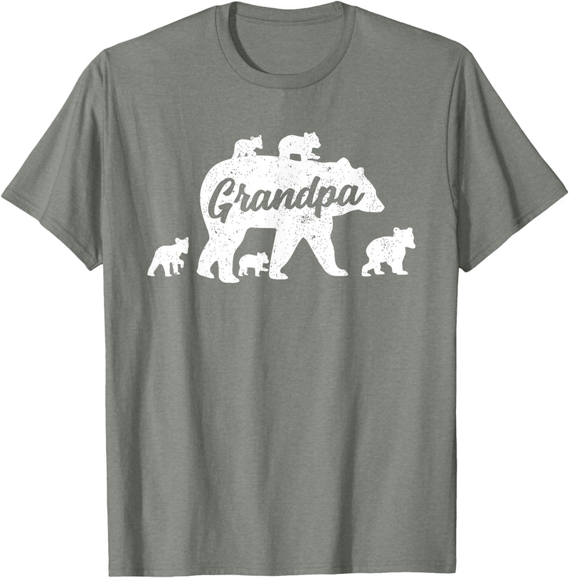 Matching Bear Family Apparel Vintage Grandpa Bear with 5 Cub Father's Day T-Shirt - Olive Heather