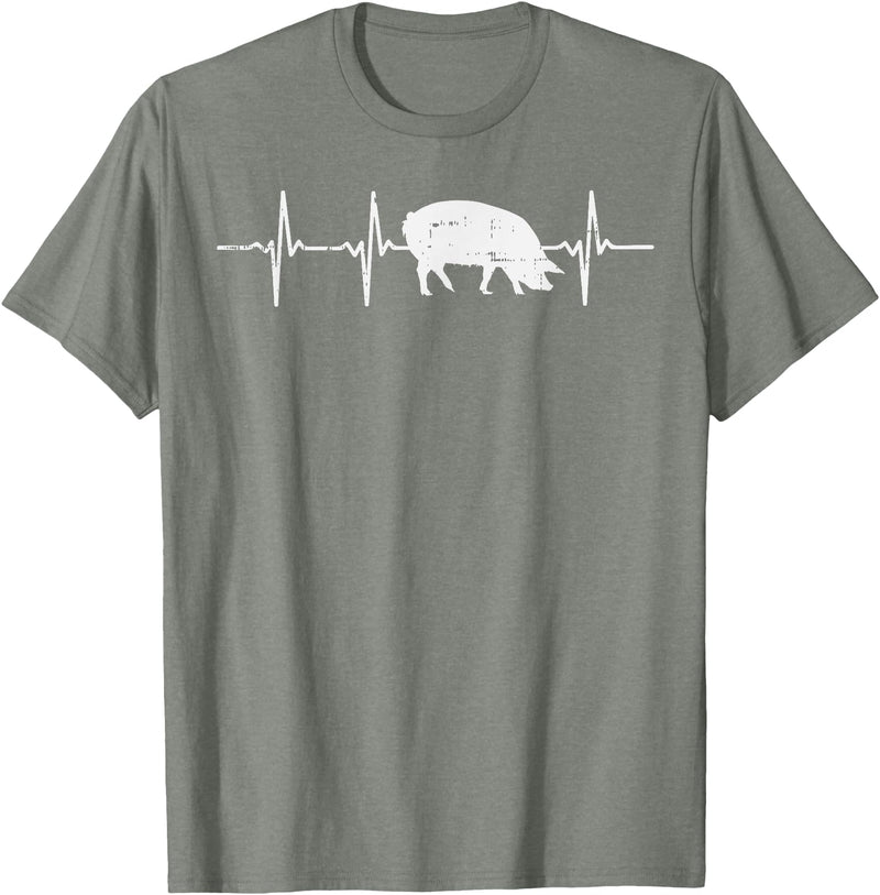 BoredKoalas Farming Farm Shirts Farmer Gifts Pig Heartbeat Pulse Farm Animal Farming Life Farmer Gift T-Shirt - Olive Heather