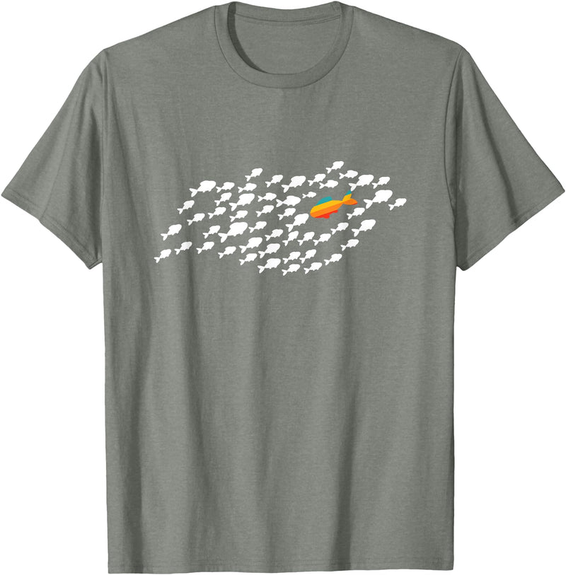 Fish Swimming Against The Current Be Yourself Gift Unisex-Adults, Kids Black Modern Casual T-Shirt - Olive Heather