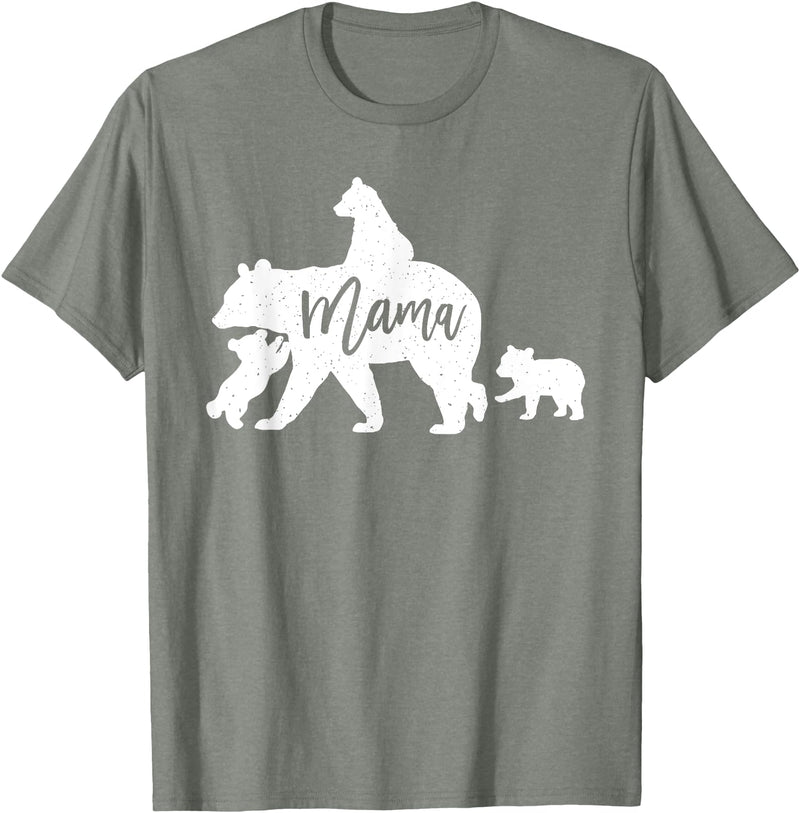 Artsy Mommy Bear Silhouette Nature Family Gifts Mama Bear 3 Baby Bear Cubs Following Riding on Back T-Shirt T-Shirt - Olive Heather