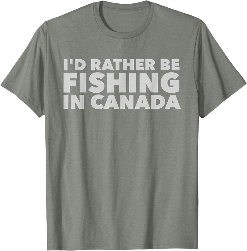 Fishing Trip Buddies Funny Designs I'd Rather Be Fishing In Canada Unisex-Adults Black Short Sleeve Classic Fit T-Shirt - Olive Heather