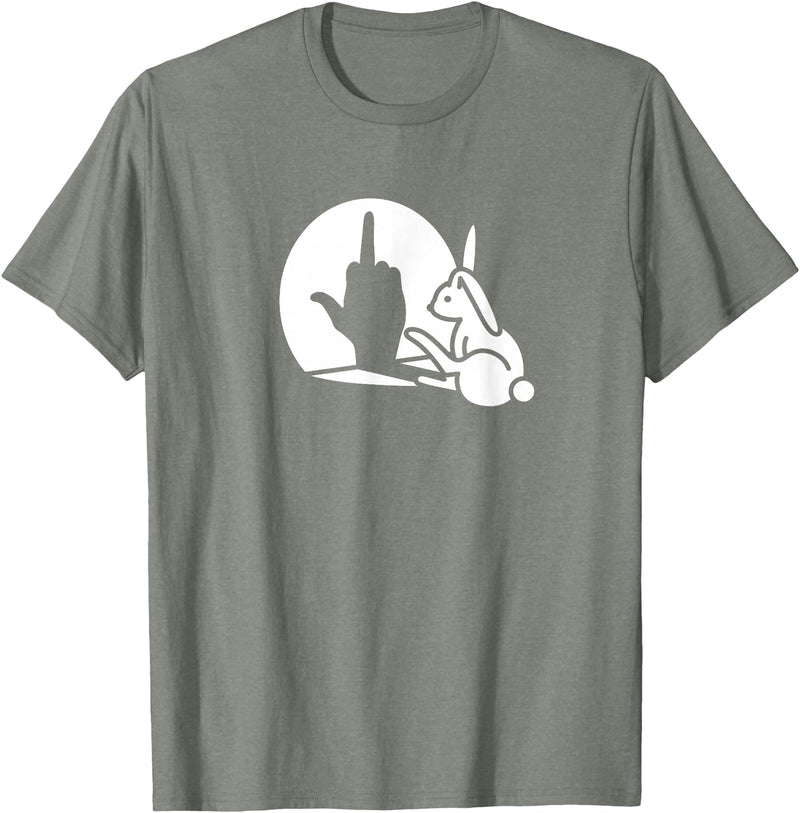 Funny Rabbit Shadow Hand Middle Finger Sign the Finger Bunny T-Shirt in Olive Heather