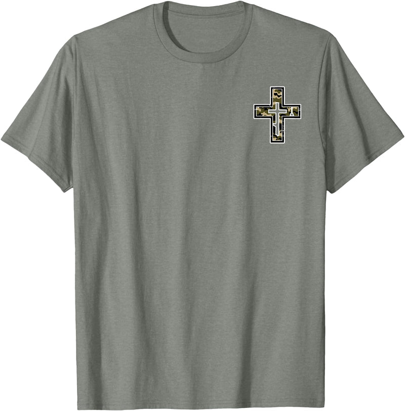 Camo Cross Fishing Faith Christian 2 Sided Hunting Fishing Cross Camo Faith Christian Fisherman Hunter T-Shirt - Olive Heather