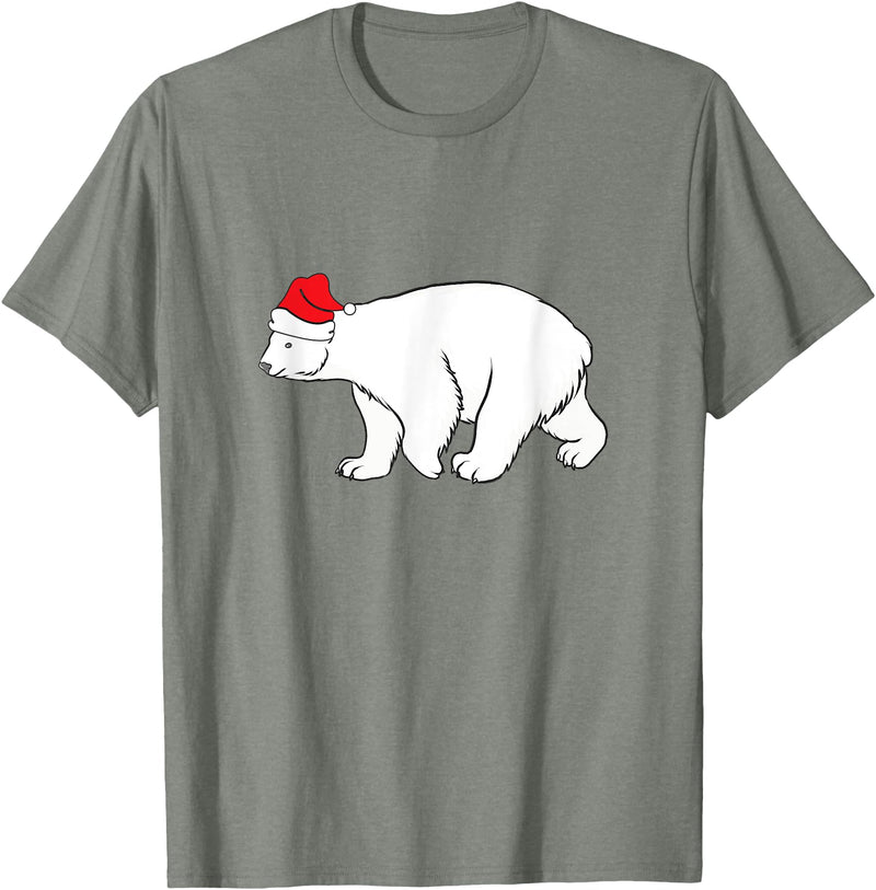 Polar Bear Xmas Pajama Polar Bear With Santa Hat Xmas Winter Christmas Pajama T-Shirt - Olive Heather