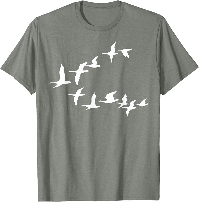 Marron Bear Birds In Flight, V Pattern Flock Of Geese T-Shirt - Olive Heather