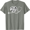 Cute Cow Print Design Stethoscope Gifts Him Her Cow Print Pattern Nurse Doctor Cardiology Stethoscope Heart T-Shirt - Olive