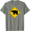 The Zoology Company - Animal Art Graphic Design Bear Crossing Road Sign Grizzly Classic Minimalist Graphic T-Shirt - Olive Heather