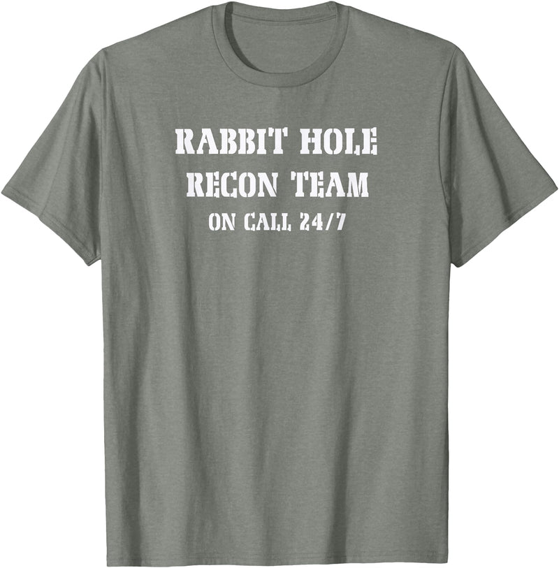 Rabbit Hole Recon Team Deep Dive Humor T-Shirt in Olive Heather