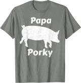 Papa Porky Pig Daddy Father Hog pork T-Shirt - Olive Heather