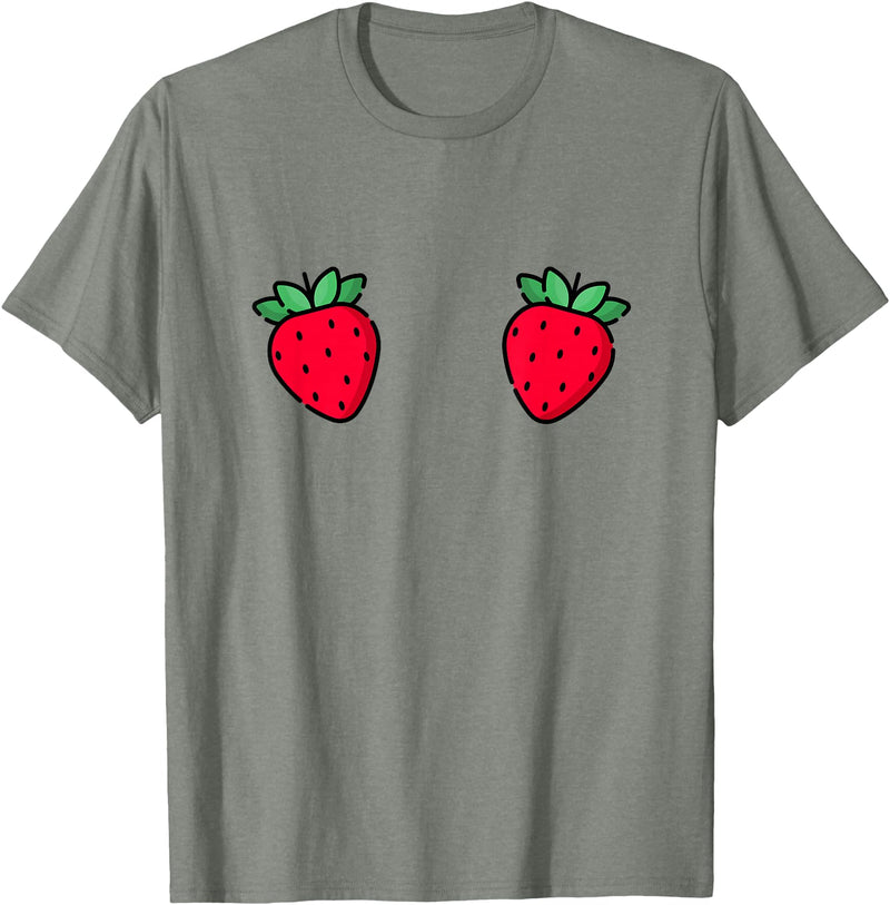 Fruit Boobs Co Strawberry Fruit Boobs Funny Summer Food T-Shirt - Olive Heather