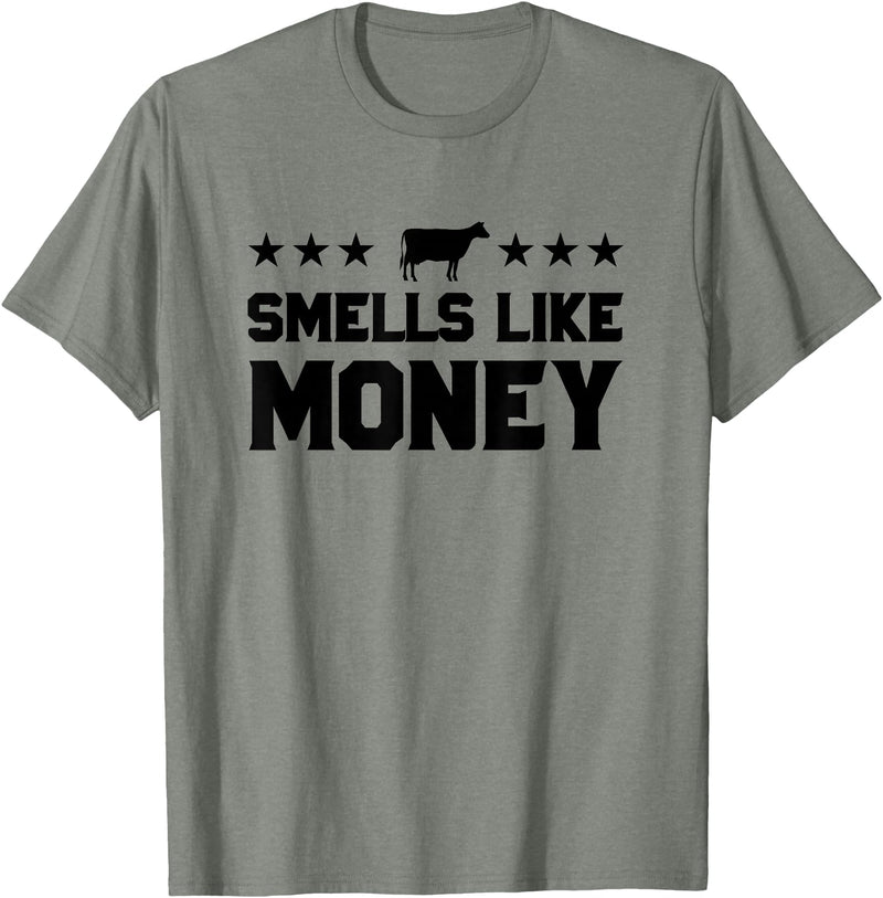 Calf to Cow Farming Apparel Smells Like Money Retro 90s Dairy Farm Gift Shirt T-Shirt - Olive Heather