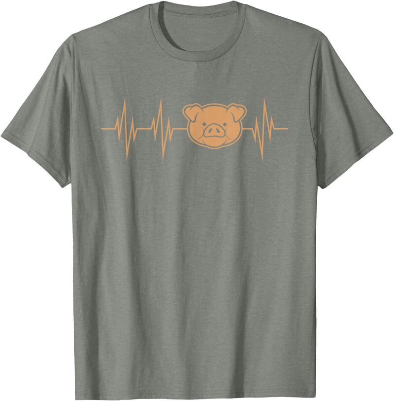 Cute Pulse Line Animal Lover Outfit Men Women Kids I Love My Pig Heart Valve Heartbeat Funny Barn Farmer Gift T-Shirt - Olive Heather