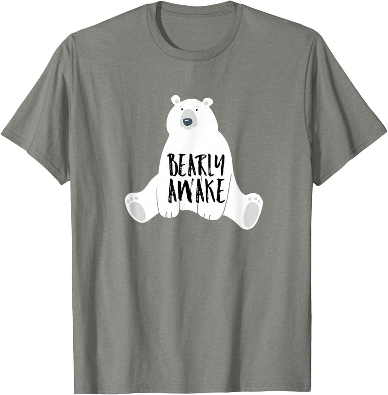 Polar Bear Tees and Cute Quotes Bearly Awake Polar Bear Tshirt Gift for Winter Bear Lover T-Shirt - Olive Heather
