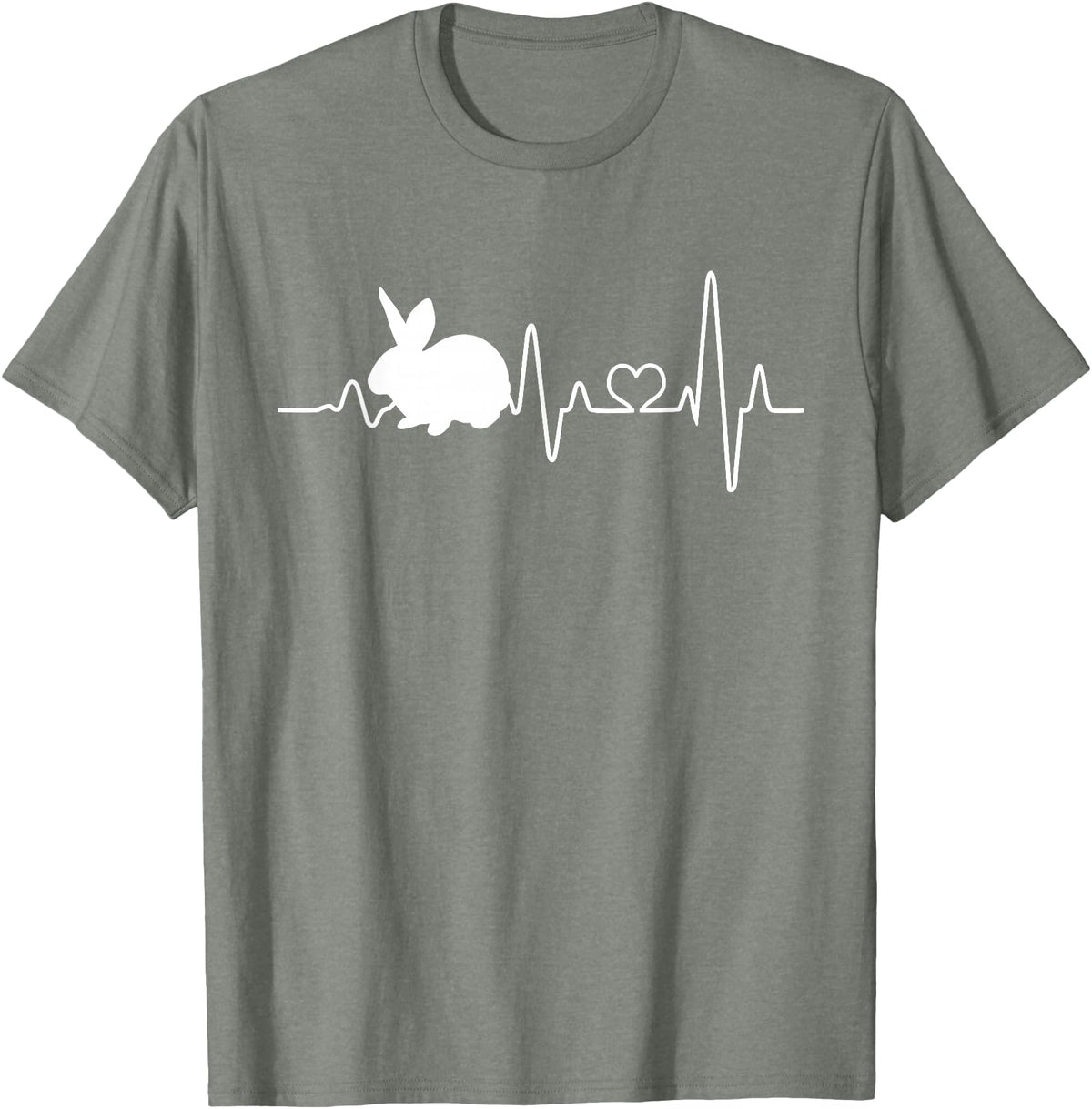 Bunny Heartbeat Pulse Rabbit T-Shirt in Olive Heather