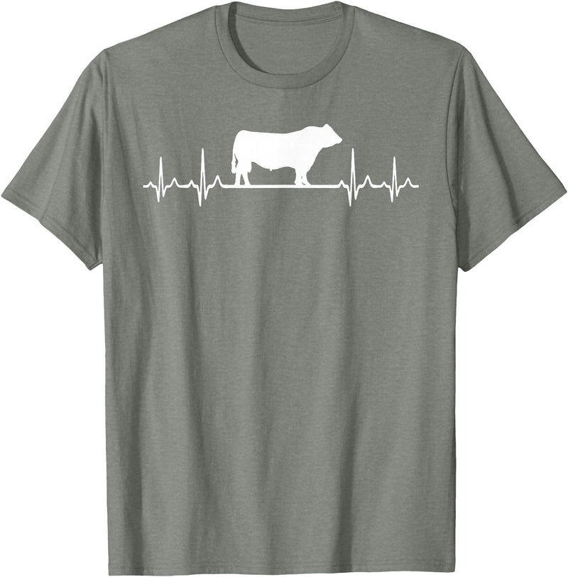 Black Angus Rancher Geschenk Für Bauern Heartbeat ECG Pulse Cow Black Angus Rancher T-Shirt - Olive Heather
