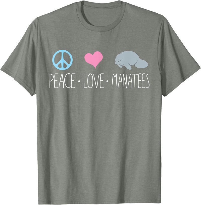 Sea Cows Tees Cute Manatee TShirt, Peace Love Manatees Chubby Sea Cow T-Shirt - Olive Heather