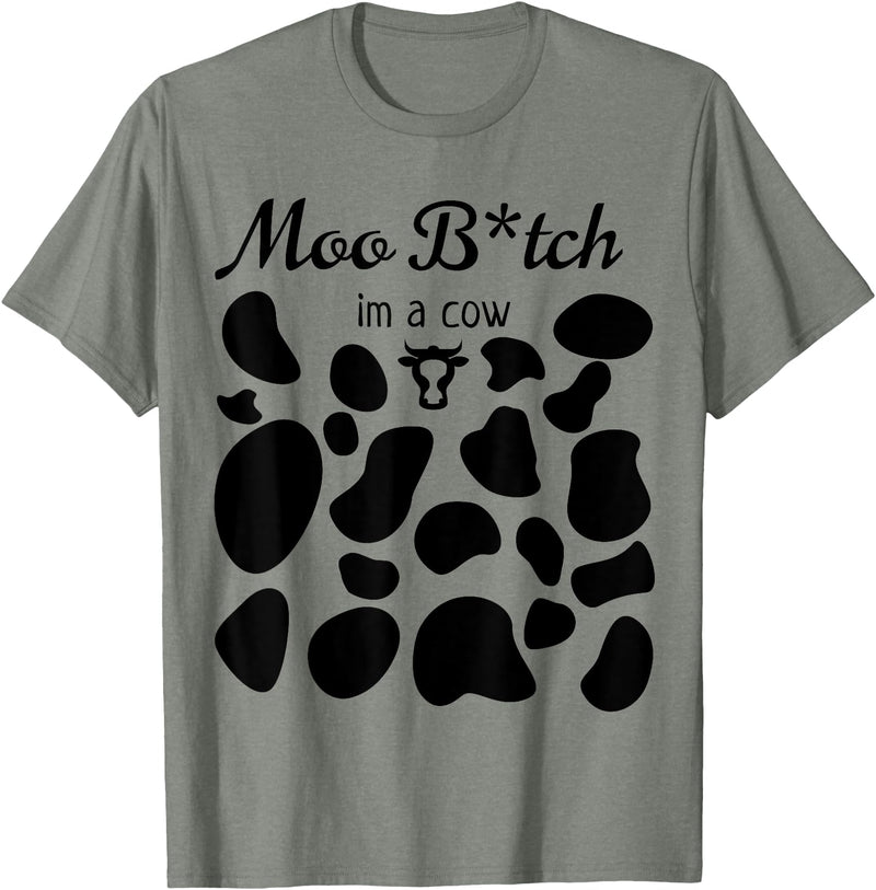 OscursBest Moo I'm a Cow Print Parody Costume Funny Graphic Not Spooky T-Shirt - Olive Heather