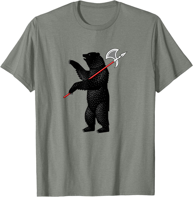 RealCoolShirts AWESOME AXE BEAR - Yaroslavl Russia Flag Halberd Bear Shirt T-Shirt - Olive Heather