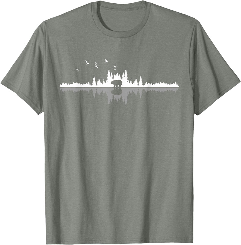 Wir Lieben Berge - Wandern & Camping Apparel Co. Wir Lieben Berge - Bear Hiking Camping Mountains Nature Trekking T-Shirt - Black - Unisex-Adults - Small - Short Sleeve - Classic Fit - Olive Heather