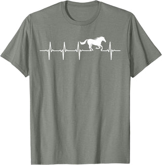 Heartbeat Horse Lover Gifts Women Men Girls Gifts Horse Lover Gifts Heart EKG Heartbeat Pulseline Cardiology T-Shirt - Olive Heather
