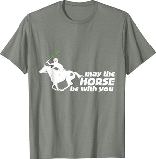 NickerStickers May the Horse Be With You | Equestrian Geek T-Shirt T-Shirt - Olive Heather