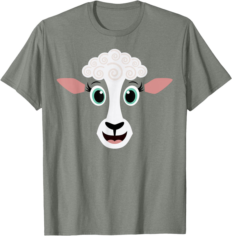Halloween Costume Gifts Big Animal Face Funny Halloween Costume for Girls Boys - Cute Sheep Face T-Shirt - Olive Heather