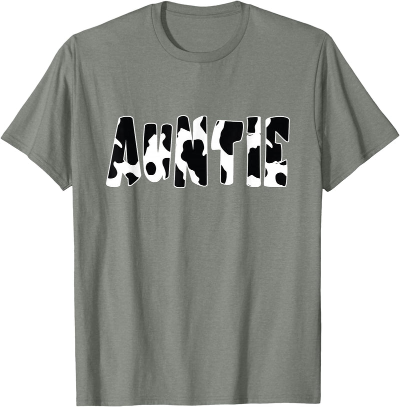 funny saying Gifts for Family Members and more Auntie Cow Print Cow Pattern T-Shirt, Black - Olive Heather