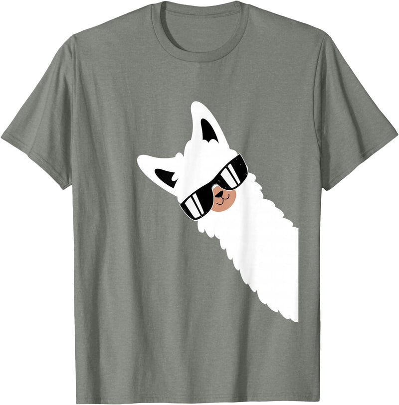Funny Alpaca Apparel Lama Llama Alpaca with Sunglasses Lama Lover - Cool Lama T-Shirt - Olive Heather