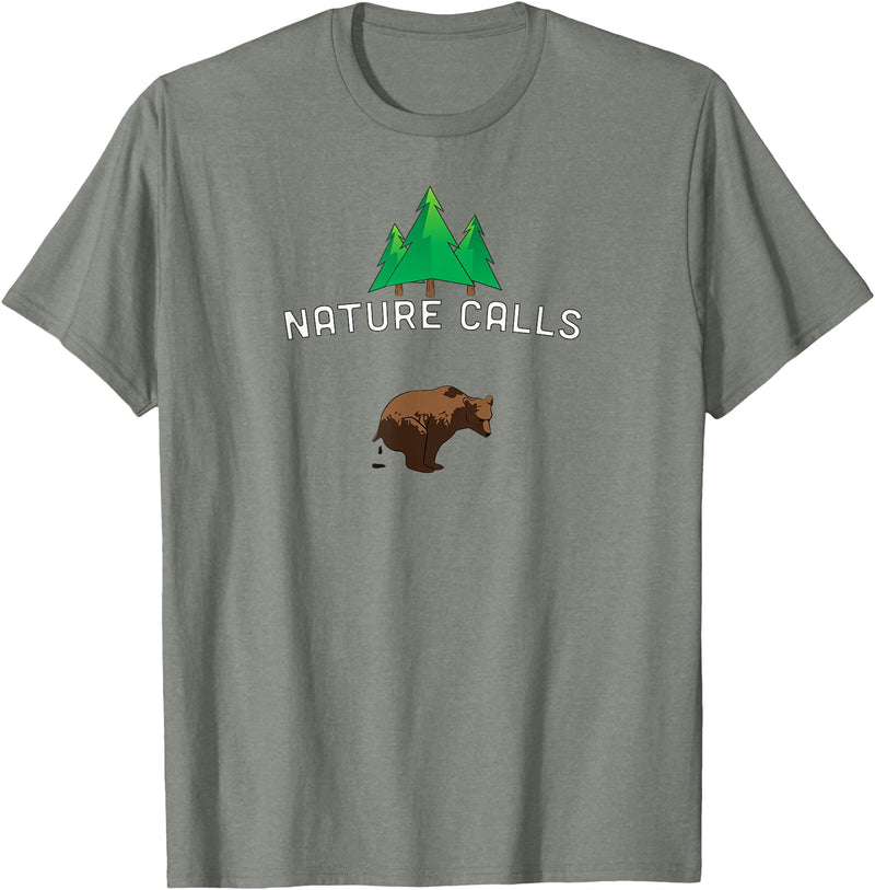 Deer Hunt Shirts Nature Calls with a pooping bear, funny elk hunting fishing T-Shirt - Olive Heather