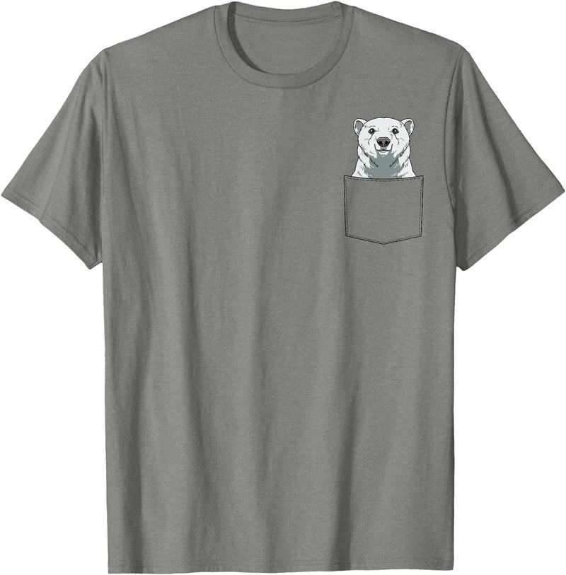 PeekingZoo Polar Bear Pocket Polar Bear In Pocket Polar Bear Peeking T-Shirt - Olive Heather