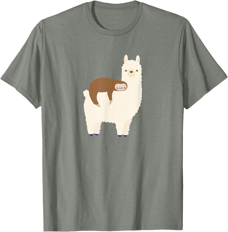 Unique Animal Lover Apparel Decor & Gifts Outlet Sloth Riding Llama Funny Graphic for Women for Girls T-Shirt - Olive Heather