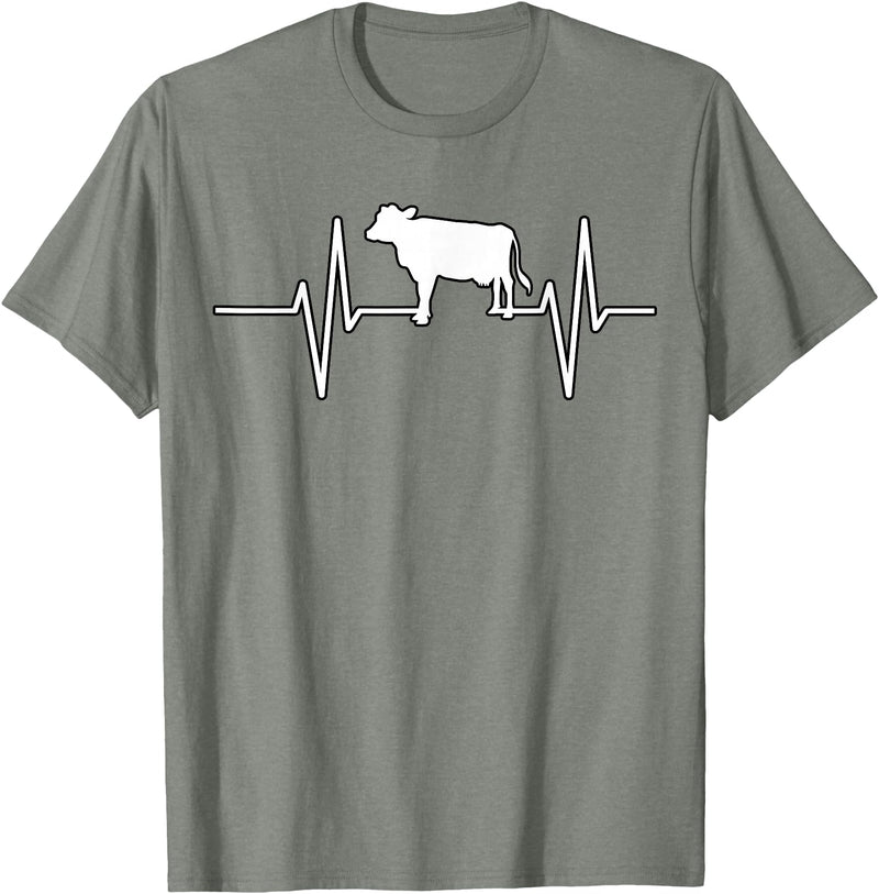 Animal Funny Farmer Farmers Gift Cow Cattle Beef Heartbeat Funny T-Shirt - Olive Heather