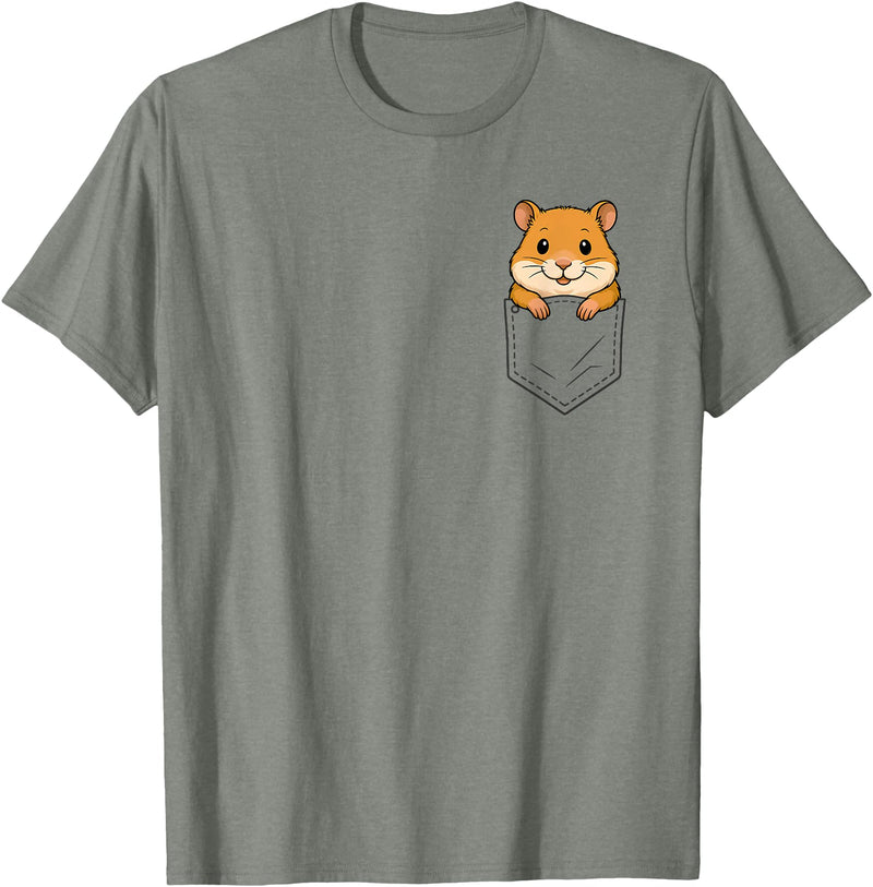 Funny Hamster Peeking in Pocket Animal Lover Men Women Kids T-Shirt - Olive Heather