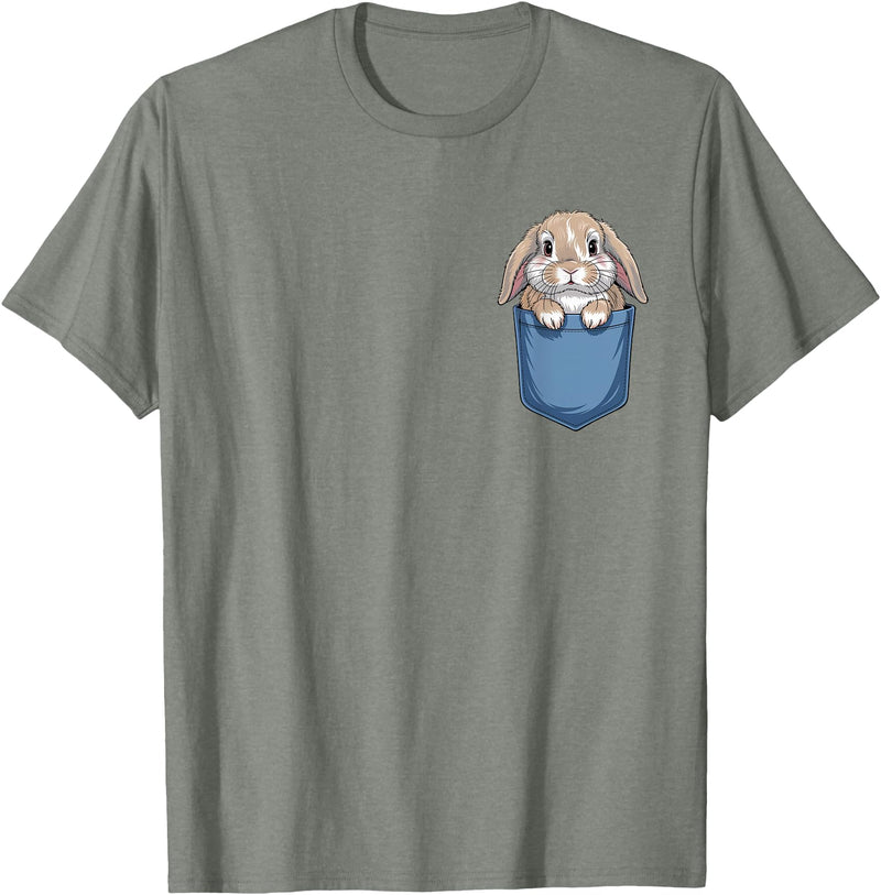 Cute Pocket Rabbit Lovers Bunny Mom T-Shirt in Olive Heather